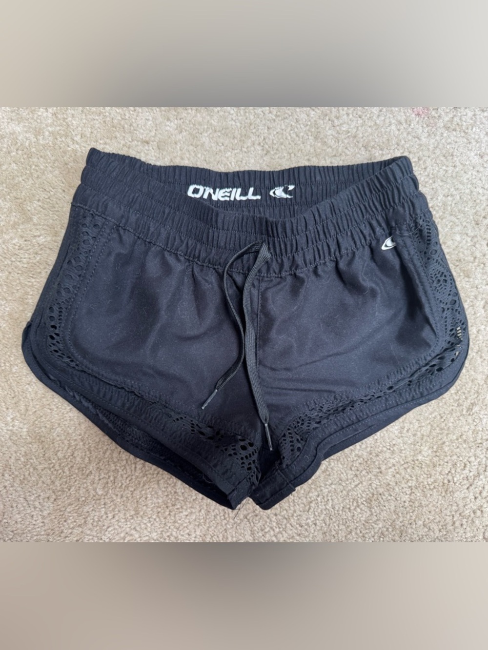 O'Neill Girls Sz 10 Black Crochet-Trim Athletic Shorts